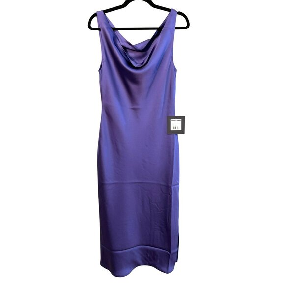 New Norma Kamali Maria Dress Purple Draped Front Midi Size Medium - Picture 4 of 7